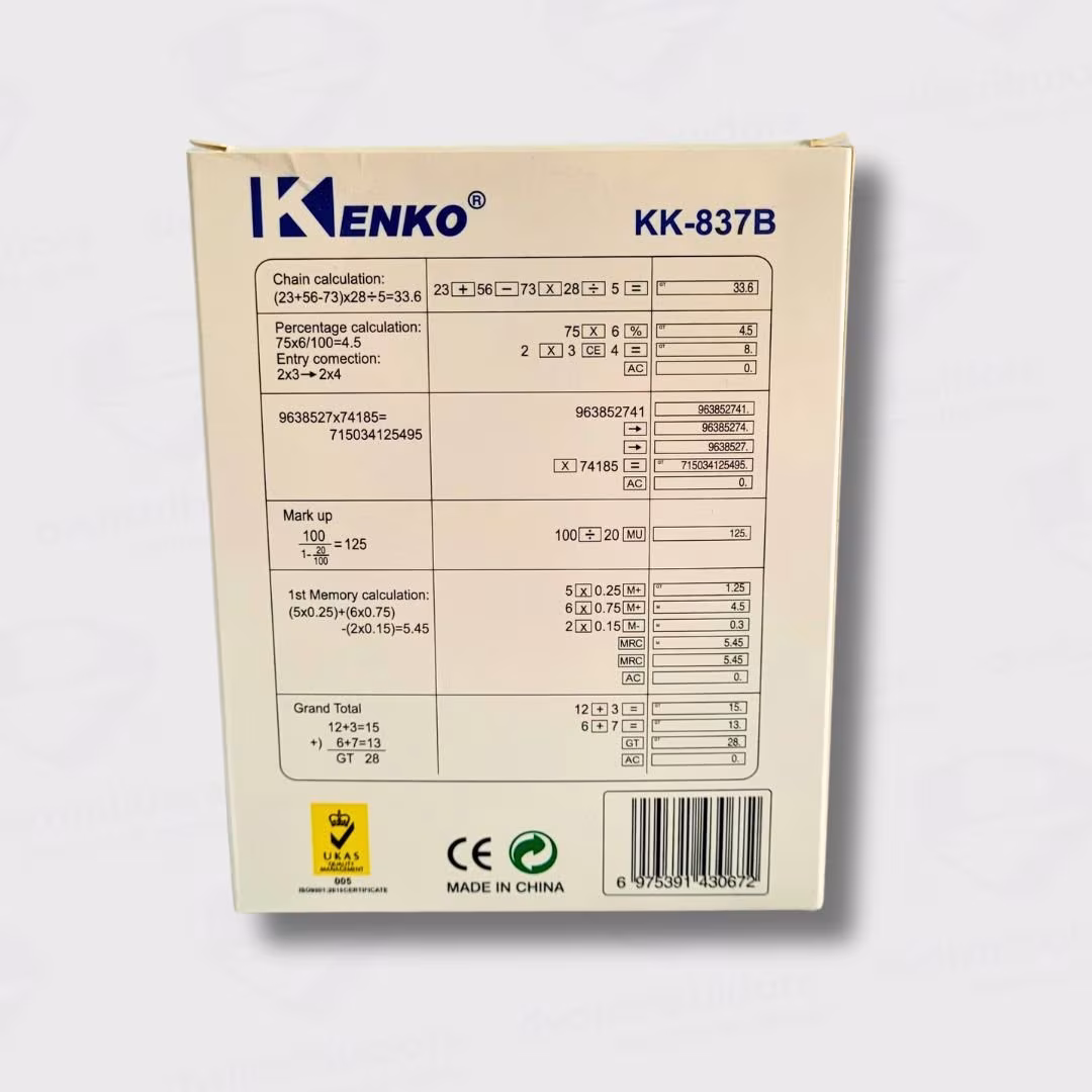 Calculadora De Escritorio Kenko KK-837B De 12 Dígitos – Accesorio Ideal y Práctico Para Tu Escritorio - Imagen 4